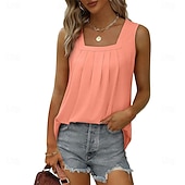 ieftine Rezervor simplu-Top de damă fără mâneci negru alb roz simplu sexy moda de stradă cu guler pătrat croială regulară S