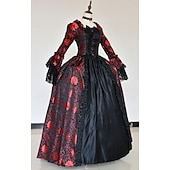 billige Kjoler-Rokoko Victoriansk Renessanse Gulvlengde Kjoler Party-kostyme Maskerade Store størrelser Normal Puffermer Kjegle Erme Prinsesse Blonder Slitasje Årgang Ballkjole Firkantet hals Kostyme Dame Royal Jul