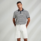 preiswerte Herren Elite Polo-Herren Polo Strick-Polopullover Geschäft Lässig Revers Kurzarm Modern Formell Gestreift Horizontale Streifen Knöpfe Sommer Marineblau Polo