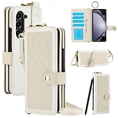 cheap Samsung Cases-Phone Case For Samsung Galaxy Z Fold 6 Z Fold 5 Z Fold 4 Z Fold 3 Back Cover with Stand Holder Magnetic with Lanyard Retro TPU PU Leather