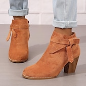 levne Kotníkové boty-dámské semišové kotníkové boty s mašlí a blokovým podpatkem – elegantní a pohodlná obuv pro běžné nošení i do kanceláře
