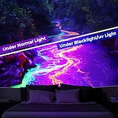 cheap Blacklight Tapestries-Blacklight Tapestry UV Reactive Glow in the Dark Glow Party Neon Light Tower Nature Psychedelic Trippy Misty Hanging Tapestry Wall Art Mural for Living Room Bedroom