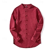 economico Casual da lavoro-Per uomo Camicia Camicia di lino Camicia con colletto cinese Camicia con colletto alla coreana Camicia casual Camicia con Bottoni Semplice Vacanza Camicia hawaiana Nero Bianco Verde chiaro Rosa