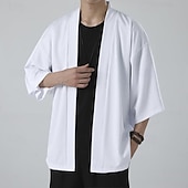 economico Giubbotti e cappotti da uomo-Per uomo Mantello / mantelle Giacca Kimono Esterno Giornaliero Crema solare Traspirante Primavera estate Liscio Di tendenza Informale Colletto Standard Nero Bianco Rosa Blu Grigio chiaro Giacca