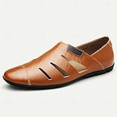billiga Kjol sandaler-mäns loafers i brunt läder - ventilerande slip-on vardagsskor för sommaren