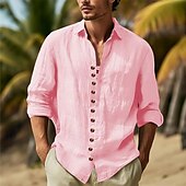 economico Vacanza-Per uomo Camicia Camicia casual Camicia con Bottoni Camicia di cotone Semplice Vacanza Camicia hawaiana Nero Bianco Rosa Azzurro cielo Manica Lunga Collo ripiegato Primavera &amp; Autunno Abbigliamento