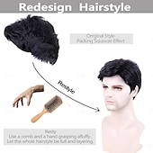 abordables Perruque homme-Perruque pour hommes cheveux courts, perruques de remplacement de cheveux pour hommes perruque noire pour hommes perruque complète de cheveux pour homme usage quotidien