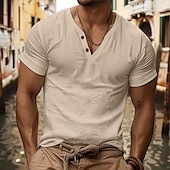 cheap Casual Henley Tee-Men&#039;s Henley Shirt Tee Top Plain V Neck Street Vacation Short Sleeves Clothing Apparel Fashion Designer Basic