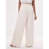 cheap Women&#039;s Flare Pants-Women&#039;s Culottes Wide Leg Asymmetric Belted Full Length Beige Summer