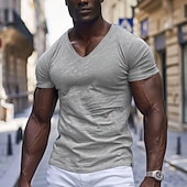 cheap Cotton Linen T-shirts-Men&#039;s T Shirt Moisture Wicking Shirts Short Sleeve V Neck Plain Sports Basic Casual Casual Light Blue Black White Top Tee for Men