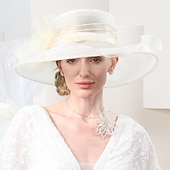 billiga Festhattar-hattar organza hink hatt solhatt bröllop tefest elegant bröllop med spets sida huvudbonader huvudbonader