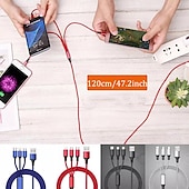 Недорогие Кабели для мобильных телефонов-Универсальный зарядный кабель USB A на тип C/микро/IP 2.1 A Кабель для зарядки нейлон плетеный Прочный 3 в 1 Назначение Xiaomi Huawei iPhone Аксессуар для мобильных телефонов