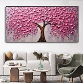 preiswerte Blumen-/Botanische Gemälde-großes 3D dickes Spachtelgemälde handgemachte Boho Landschaft impressionistische Landschaftskunst handgemalt bunte Turm Baum Textur Ölgemälde Kunst große Wandkunst blühende Blumen Malerei
