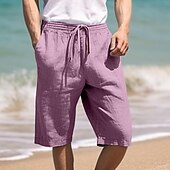 economico Vacanza-Per uomo Pantaloncini Pantaloncini estivi Pantaloncini da spiaggia A cordoncino Vita elastica Gamba dritta Liscio Comfort Traspirante Breve Informale Giornaliero Per eventi Di tendenza Classico Cachi