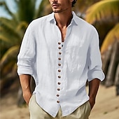 economico Vacanza-Per uomo Camicia Camicia casual Camicia con Bottoni Camicia di cotone Semplice Vacanza Camicia hawaiana Nero Bianco Rosa Azzurro cielo Manica Lunga Collo ripiegato Primavera &amp; Autunno Abbigliamento