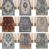 cheap Tablecloth-Bohemian Style Table Runner, Linen, Vintage Geometric Flower Print, Home Coffee Table, Dinner Table Decoration, Tablecloth