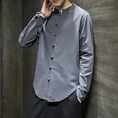 economico Casual da lavoro-Per uomo Camicia Camicia di lino Camicia con colletto cinese Camicia con colletto alla coreana Camicia casual Camicia con Bottoni Semplice Vacanza Camicia hawaiana Nero Bianco Verde chiaro Rosa