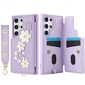 baratos Capa Samsung-telefone Capinha Para Samsung Galaxy S24 Ultra Plus S23 Ultra Plus S22 Plus Ultra A55 A35 A25 A15 5G A54 A34 A14 S25 Ultra Capa traseira Com Suporte Magnética com cordão Retro flor floral TPU Couro PU