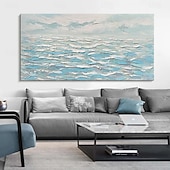 economico Quadri paesaggistici-dipinto a mano dipinto a olio minimalista con texture blu dipinto a mano da parete dipinto a mano con cielo e oceano dipinto a olio con cielo e oceano dipinto a mano con onde e spiaggia a olio