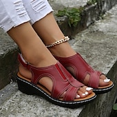 cheap Comfort Sandals-Women&#039;s Sandals Wedge Sandals Platform Sandals Open Toe Summer Beach Vacation Magic Tape Brown Black White