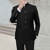 voordelige Heren Klassieke Blazers-Voor heren Blazer liiketoiminta Cocktailparty Bruiloft Modieus Casual Lente &amp; Herfst Polyester Effen nappi Zak Comfortabel Enkele rij knopen Blazer Zwart Wit Geel Rood