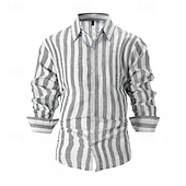 economico Casual da lavoro-Per uomo Camicia Camicia di lino Camicia Estiva Camicia casual Camicia da Spiaggia Camicia di cotone A righe Vacanza Camicia hawaiana Nero Rosa Rosso Azzurro cielo Manica Lunga Collo ripiegato