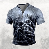 baratos Camisetas de Halloween-Halloween Homens A Morte Escuro Camiseta Manga Curta Camiseta Impressão 3D Meio Zíper Camisa Retro Vintage Rua Casual Diário Preto Azul Marron Verão Primavera Roupa S M L XL XXL XXXL