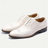 cheap Classic Dress Shoes-Stylish Men&#039;s White Dress Derby Shoes with Brogue Detailing - Ideal for Formal and Business Wear