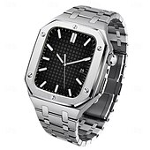 cheap Apple Watch Bands-Link Bracelet Compatible with Apple Watch band 44mm 45mm with Case Luxury Butterfly Buckle Stainless Steel Strap Replacement Wristband for iwatch Series 8 7 6 5 4 SE