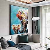 billiga Abstrakta målningar-handmålad impressionistisk elefant oljemålning på duk- samtida flerfärgad safari djur oljemålning fin konst vilka lysande färger elefant målning för sovrum kontor väggdekoration