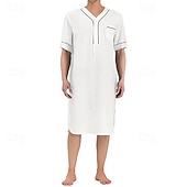 ieftine Halate-Bărbați loungewear Camasa de noapte Cămașă de noapte Culoare pură Stilat Confortabili Halate kimono Zilnic Casă Poliester Απαλό Respirabil În V Manșon scurt Buzunar Vară Primăvară Negru Alb