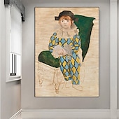 economico Dipinti a olio-dipinto a olio fatto a mano di pablo picasso dipinto a mano verticale astratto persone classico moderno cornice di pablo picasso paul vestito da arlecchino pittura a olio del 1924
