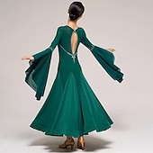 abordables Tenues de danse de salon-Danse de Salon Robe Strass Couleur Pure Fantaisie Femme Utilisation Soirée manche longue Mousseline de soie Coton cristal
