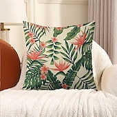billige blomster- og plantestil-putetrekk 1 stk myk blomstret&amp;amp;planter firkantet putetrekk putetrekk til sofa soverom overlegen kvalitet maskinvaskbar utendørs faux lin pute til sofa sofa seng stol grønn