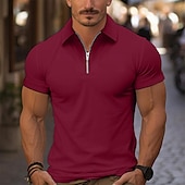 cheap Vacation-Men&#039;s Quarter Zip Polo Golf Shirt Daily Holiday Turndown Short Sleeve Fashion Basic Plain Spring &amp; Summer Regular Fit Light Blue Black White Pink Wine Navy Blue Quarter Zip Polo