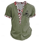 billige Etnisk stil-Herre Stamme Afrikansk mønster T skjorte Henly-skjorte Kortermet 3D-utskrift Designer Etnisk Avslappet Daglig Sommer Gul Grønn Kakifarget Henley Henley T-skjorte