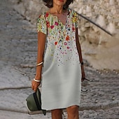 economico Abito Floreale-Abito Midi da Donna Abito Cocktail Collo a V Paillettes Gradiente Nero Elegante Abito al Ginocchio Feste Sera Maniche Corte Fit Regolare