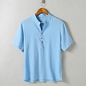 economico Casual da lavoro-Per uomo Camicia Camicia di lino Camicia con colletto cinese Camicia con colletto alla coreana Camicia popover Camicia casual Semplice Vacanza Streetwear Bianco Blu marino Azzurro cielo Grigio chiaro