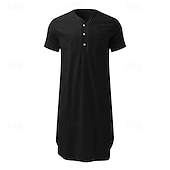 ieftine Halate-Bărbați loungewear Camasa de noapte Cămașă de noapte Culoare pură Stilat Confortabili Halate kimono Zilnic Casă Poliester Απαλό Respirabil În V Manșon scurt Buzunar Vară Primăvară Negru Alb