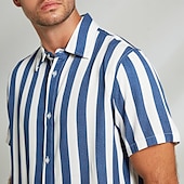 economico Camicie Elite da Uomo-Per uomo Camicia Camicia casual Camicia da Spiaggia Camicia con Bottoni Blu Azzurro Manica Corta A righe Collo ripiegato Colletto a Camicia Feste Casual Bottoni Abbigliamento Quotidiano Casual