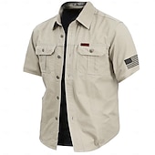 economico camicie western da uomo-Per uomo Tinta unica Camicia da lavoro Camicia Western Camicia cargo Manica Corta Casual Pantaloni Tattici Vacanza Quotidiano Uscire Estate Collo ripiegato Bavero Tasca Verde militare Bianco sporco