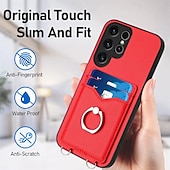 levne Pouzdra pro Samsung-telefon Carcasă Pro Samsung Galaxy S24 Ultra Plus S23 Ultra Plus S22 Plus Ultra A55 A35 A25 A15 5G A54 A34 A14 A53 A33 A23 A13 S25 Ultra Zadní kryt Držák na prsteny s Lanyardem Slot pro kartu Retro