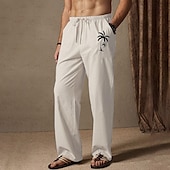 cheap Home-Men&#039;s Summer Pants Elastic Waist Tree Coconut Tree Comfort Full Length Outdoor Streetwear Vacation Hawaiian White Blue Micro-elastic