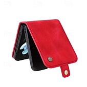 cheap Samsung Cases-Phone Case For Samsung Galaxy Z Flip 5 Z Flip 4 Z Flip 3 Back Cover with Stand Holder Card Slot Shockproof Retro TPU PU Leather
