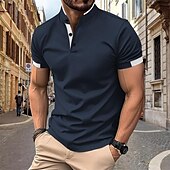 cheap Men&#039;s Classic Polo-Men&#039;s Golf Shirt Golf Polo Work Casual Stand Collar Short Sleeve Basic Modern Color Block Patchwork Button Spring &amp; Summer Regular Fit Black White Navy Blue Sky Blue Khaki Gray Golf Shirt