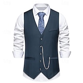 cheap Men&#039;s Waistcoat-Men&#039;s Vest Gilet Daily Wear Vacation Going out Vintage Fashion Spring &amp;  Fall Button Polyester Comfortable Plain Single Breasted V Neck Regular Fit Black Burgundy Dark Navy Gray Vest