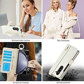 cheap Samsung Cases-Phone Case For Samsung Galaxy Z Fold 6 Z Fold 5 Z Fold 4 Z Fold 3 Back Cover with Stand Holder Magnetic with Lanyard Retro TPU PU Leather