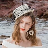 economico Cappelli per feste-cappelli copricapo bombetta in fibra / cappello a cloche cappello a secchiello cappello di paglia da sposa tea party matrimonio elegante con copricapo in tulle copricapo