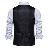 tanie Kamizelki-Męskie Kamizelka Biznes Codzienny Wesele Sukienka Wygodny Wiosna, jesień, zima, lato Poliester 95% poliester 5% spandex Pled / Check Zapinana z przodu na guziki W serek Regularny Czarny Khaki Szary