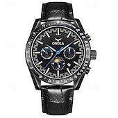 preiswerte Mechanische Uhren-Herren Mechanische Uhr Modisch Geschäftlich Armbanduhr Automatikaufzug Tourbillon Mondphasenanzeige leuchtend Leder Beobachten